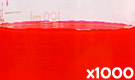 「化粧品用色素 赤色104号(1) フロキシンB」の水溶希釈例（1000倍）
