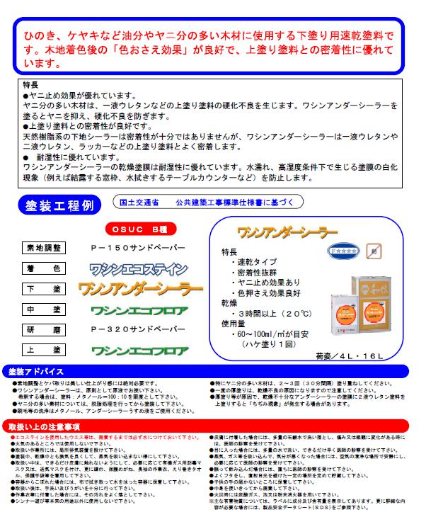 環境対応型 合成樹脂塗料 アンダーシーラー 16L 色押さえ やに止め 屋内木部用 速乾 密着性良好 和信化学工業 [取寄商品]